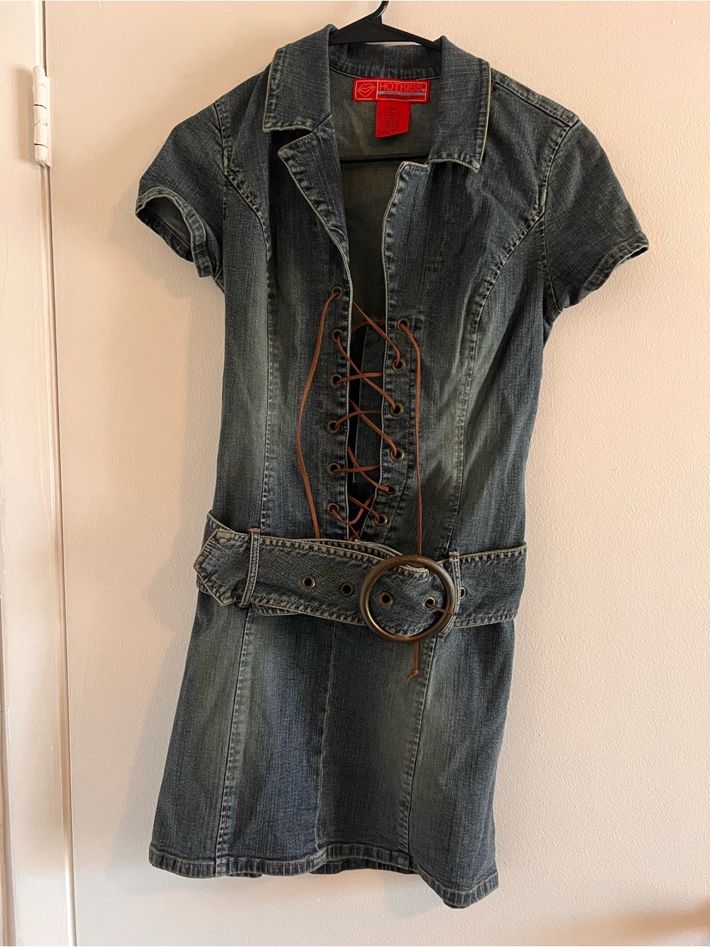Ladies Vintage Hot Kiss Tie Up Denim Dress